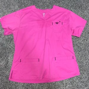Pink scrub top with black details size large